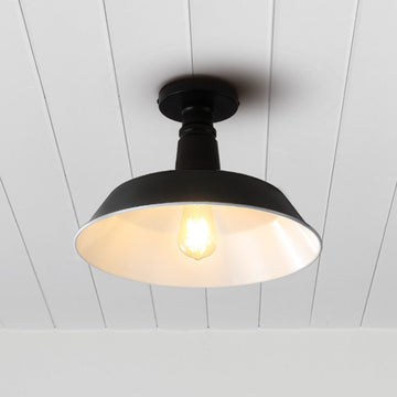 Camila 14" Classic Industrial Indoor/Outdoor Iron LED Semi Flush Mount - JONATHAN Y
